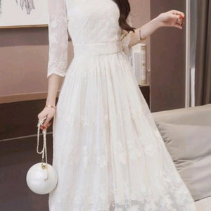 스퀘어넥 화이트레이스 셀프웨딩 롱드레스 55 이미지