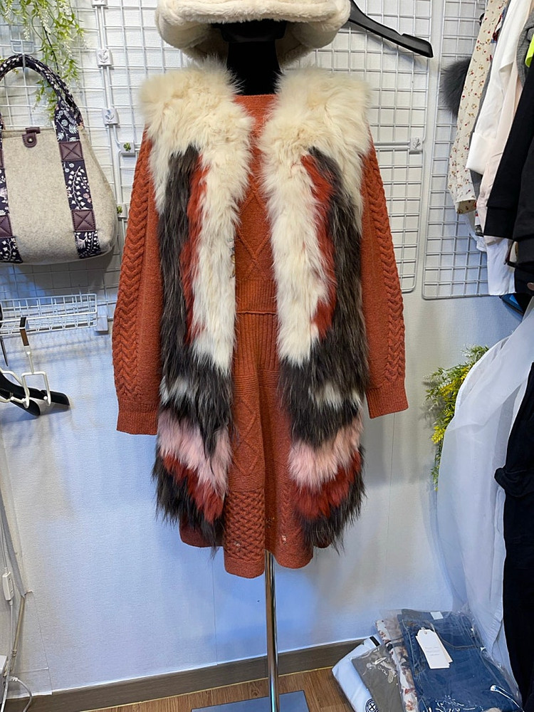 새상품 S 리얼 천연 폭스퍼 베스트 조끼 써스데이아일랜드 이미지