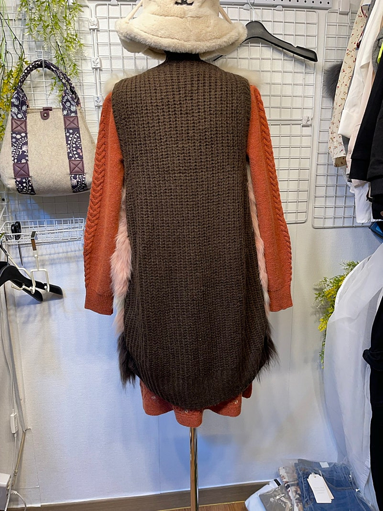 새상품 S 리얼 천연 폭스퍼 베스트 조끼 써스데이아일랜드 이미지