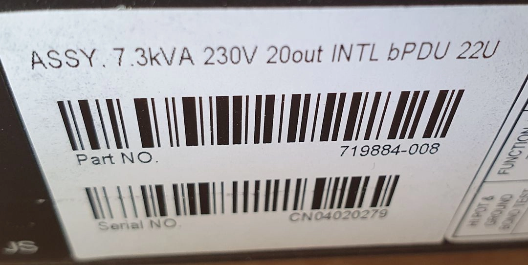 HPE 7.3kVA60309 5-wire 32A230V Outlets (20) C13Vertical INTL PDU 이미지