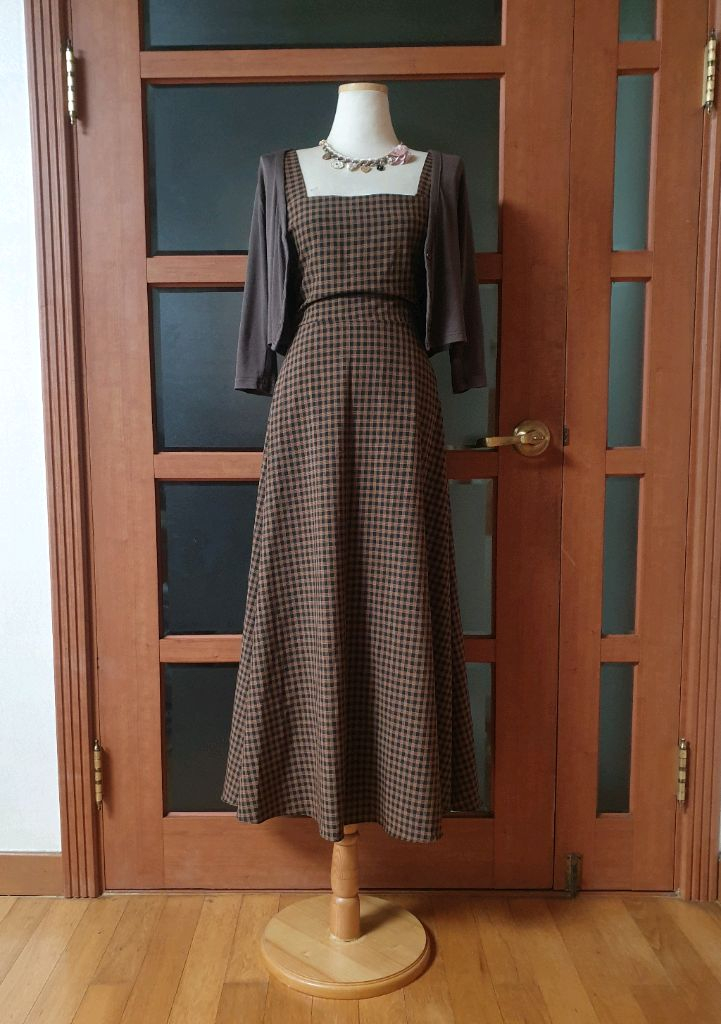 (새제품)베니토 체크 뷔스티에 롱원피스 이미지