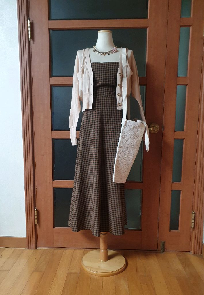 (새제품)베니토 체크 뷔스티에 롱원피스 이미지