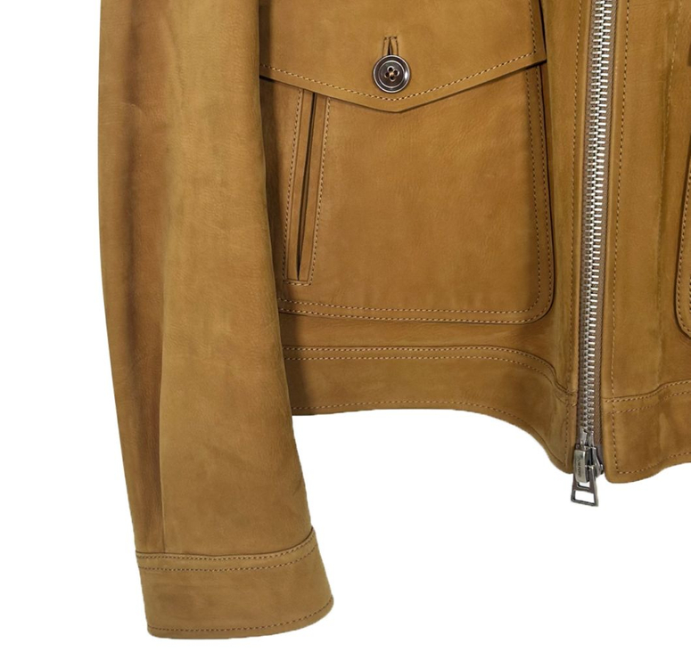[50] 톰포드 남성 버팔로 레더 스웨이드 트러커 워크 가죽 자켓 카멜 이미지