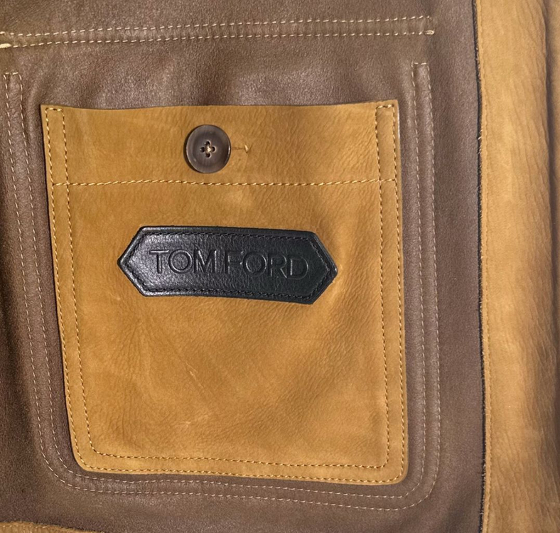 [50] 톰포드 남성 버팔로 레더 스웨이드 트러커 워크 가죽 자켓 카멜 이미지