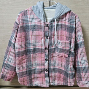 150 여아 핑크체크 기모 후드남방 셔츠 자켓 이미지