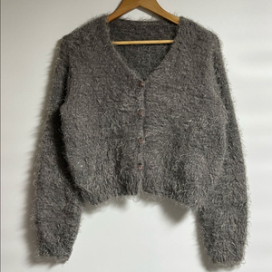 오버핏 앙고라 브이넥 니트 크롭 가디건 스웨터 S 이미지