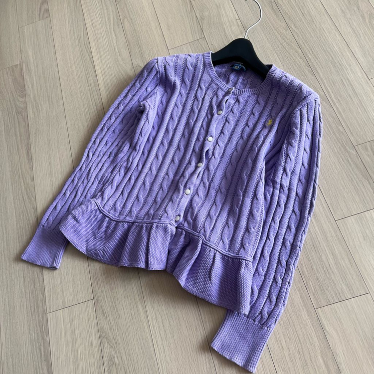 폴로 랄프로렌 걸즈 케이블 프릴 가디건 L 페플럼 퍼플 연보라 니트 옐로우포니 이미지