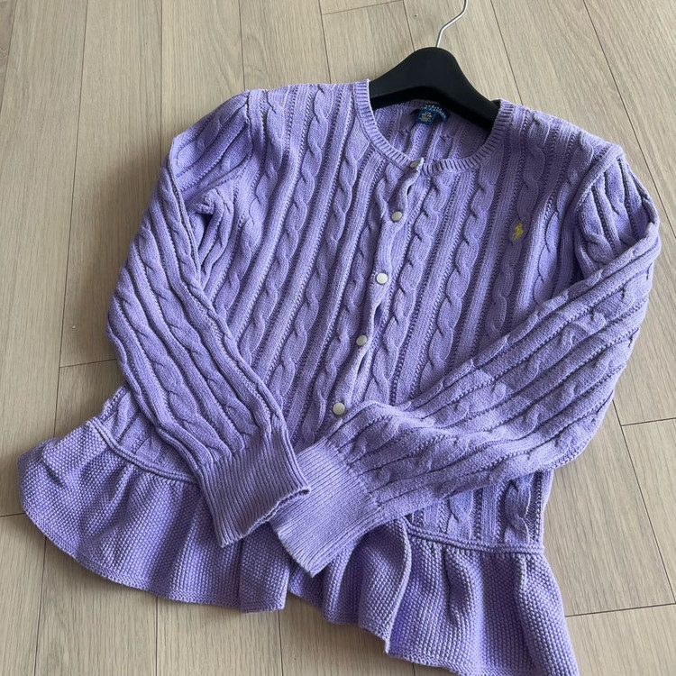 폴로 랄프로렌 걸즈 케이블 프릴 가디건 L 페플럼 퍼플 연보라 니트 옐로우포니 이미지