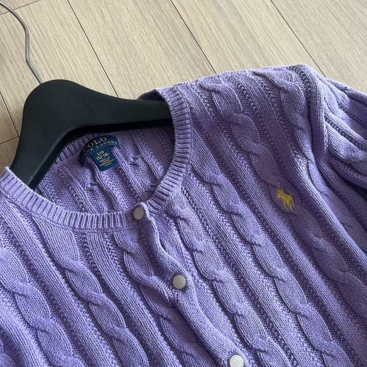 폴로 랄프로렌 걸즈 케이블 프릴 가디건 L 페플럼 퍼플 연보라 니트 옐로우포니 이미지
