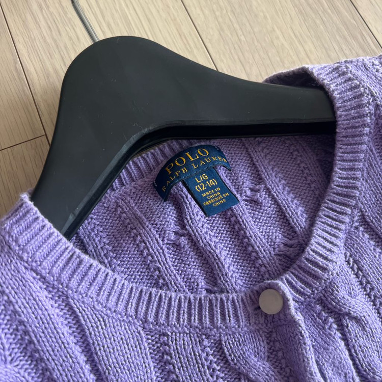 폴로 랄프로렌 걸즈 케이블 프릴 가디건 L 페플럼 퍼플 연보라 니트 옐로우포니 이미지