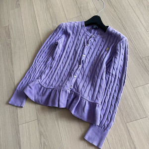 폴로 랄프로렌 걸즈 케이블 프릴 가디건 L 페플럼 퍼플 연보라 니트 옐로우포니 이미지