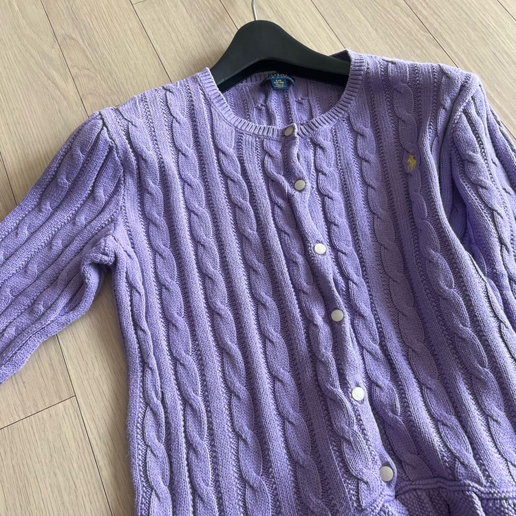 폴로 랄프로렌 걸즈 케이블 프릴 가디건 L 페플럼 퍼플 연보라 니트 옐로우포니 이미지