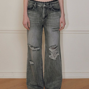 미시착 새상품) 보헤미안서울 하이라이트 데미지 와이드 팬츠 그레이 s 이미지