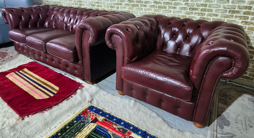 체스터필드 이태리 전체 천연 가죽 3+1인 소파쇼파세트 이미지