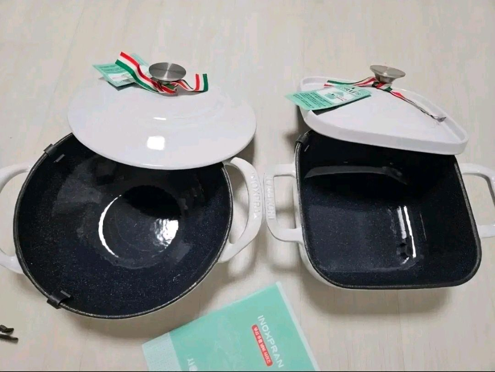 새제품-이녹스프랑 무쇠주물 웍+무쇠주물 사각 냄비 2종세트 이미지