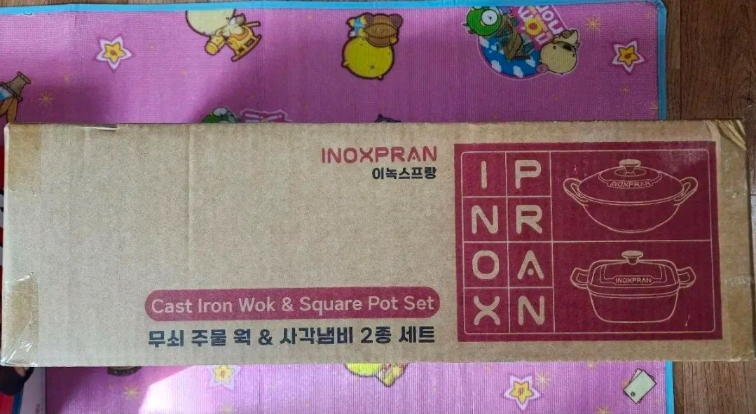 새제품-이녹스프랑 무쇠주물 웍+무쇠주물 사각 냄비 2종세트 이미지