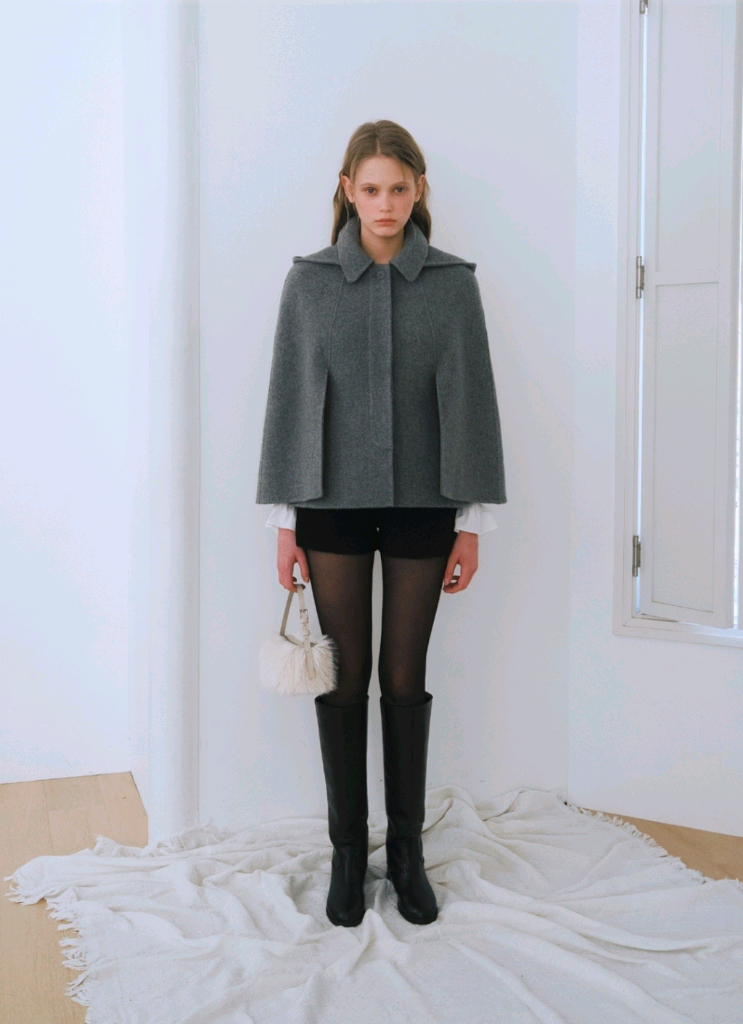 새상품) 르베인 2ND 케이프 후드 핸드메이드 코트 차콜 망토 이미지