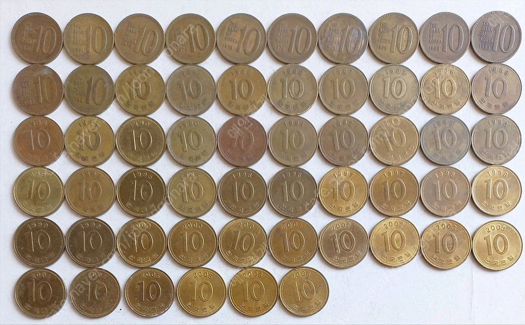 구10원 동전 1971년 부터 2006년 까지 28종 4세트 112개 입니다. 이미지