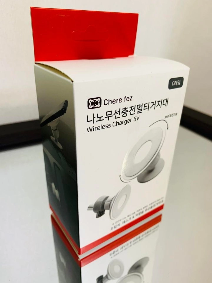 새 흰색 5V 고속 무선 충전 송풍구 거치대 스마트폰 홀더 차량용 충전 휴대폰 거치 자동차용품 선물 운전자선물 이미지