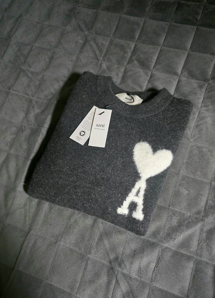 아미 알파카 크루넥 스웨터 인타르시아 니트 그레이 XL(105) 이미지