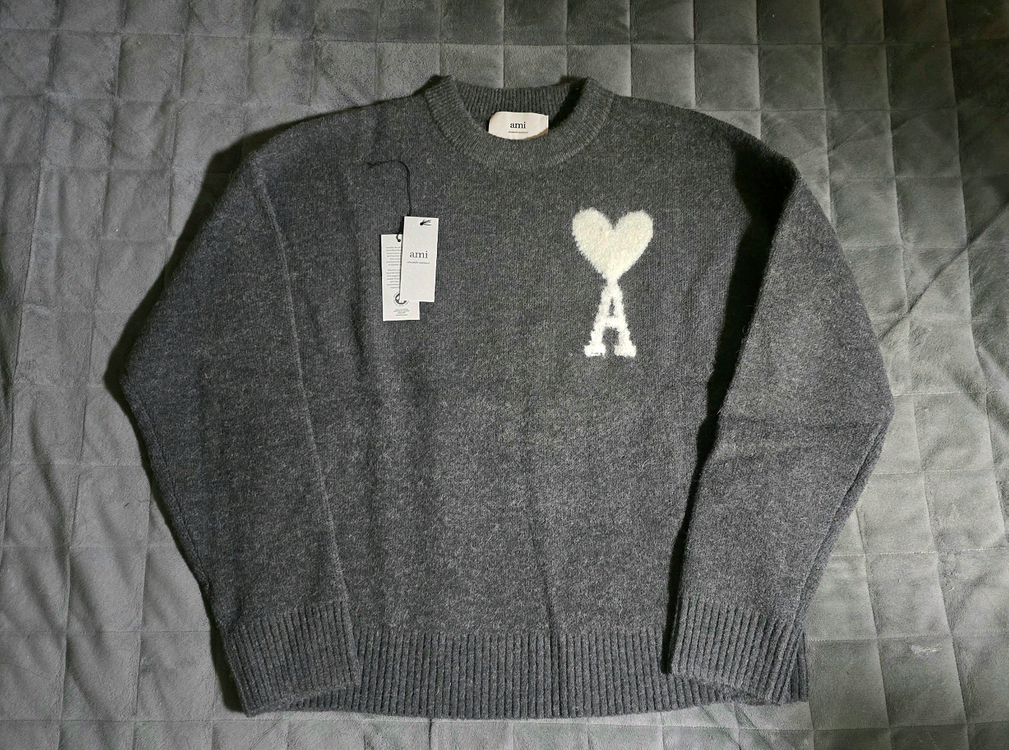 아미 알파카 크루넥 스웨터 인타르시아 니트 그레이 XL(105) 이미지