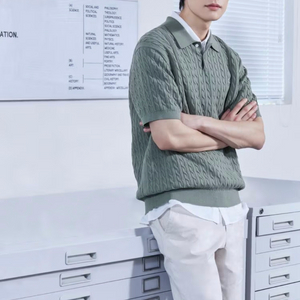 미개봉 라코스테 케이블 폴로 스웨터 반팔100 카키 이미지