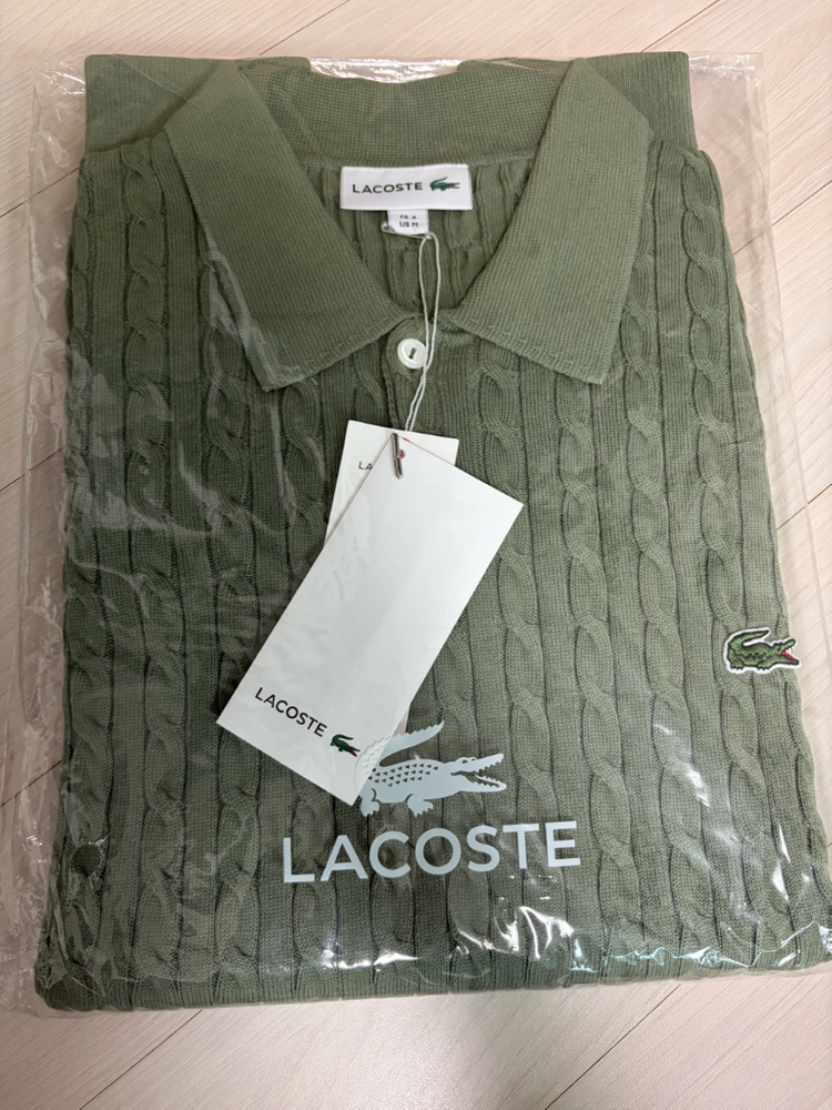 미개봉 라코스테 케이블 폴로 스웨터 반팔100 카키 이미지