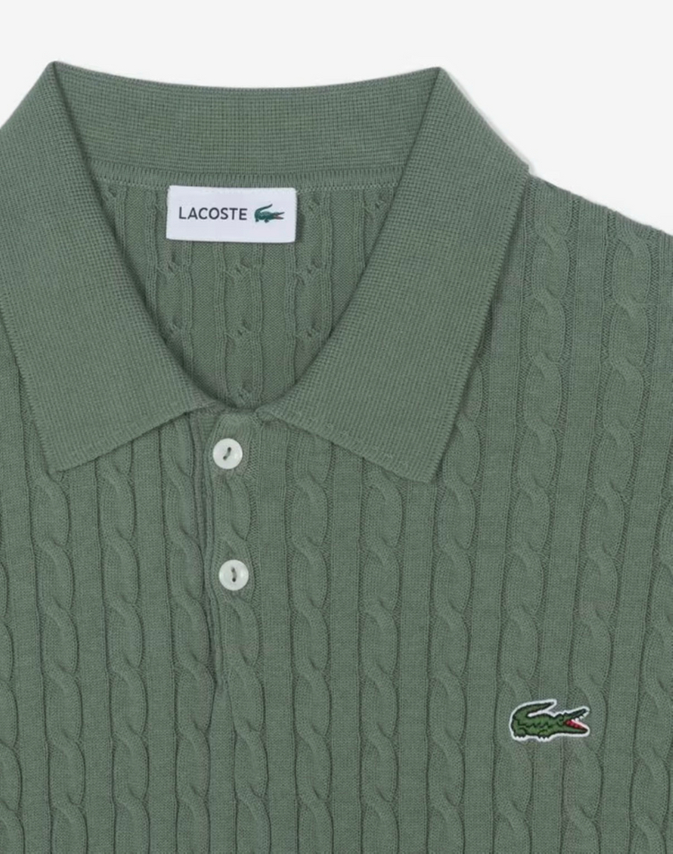 미개봉 라코스테 케이블 폴로 스웨터 반팔100 카키 이미지