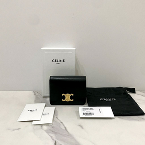 셀린느 트리옹프 카프스킨 컴팩트 월렛 여성 반지갑 블랙 이미지