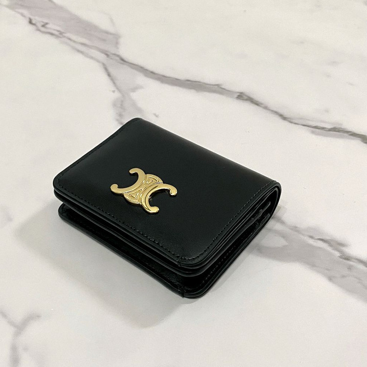 셀린느 트리옹프 카프스킨 컴팩트 월렛 여성 반지갑 블랙 이미지