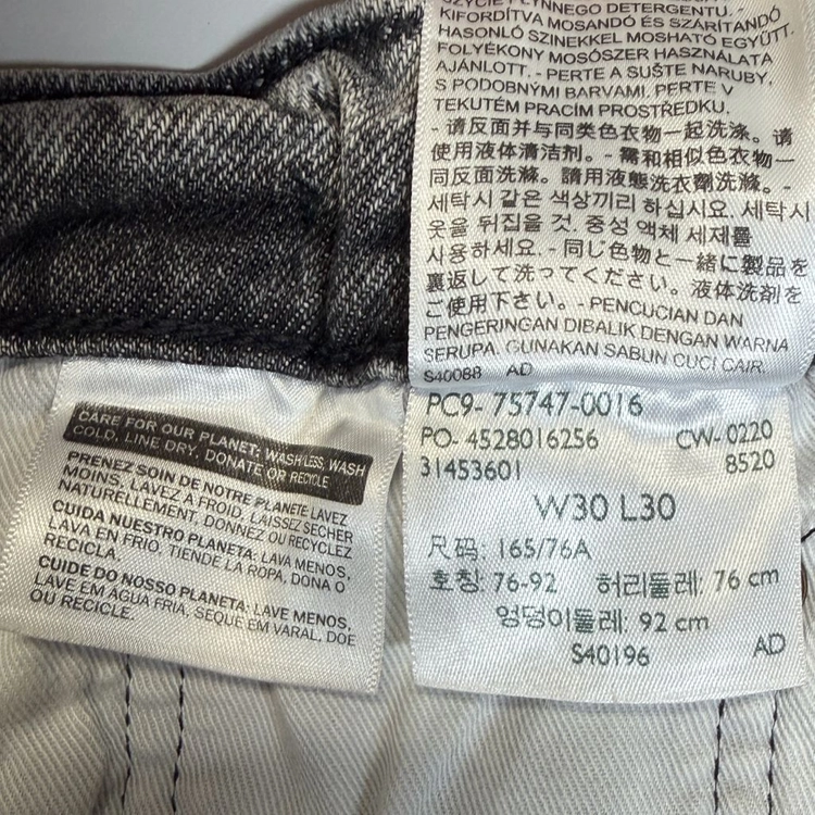 리바이스 562 루즈 테이퍼드 블랙 워싱 데님 W30 이미지