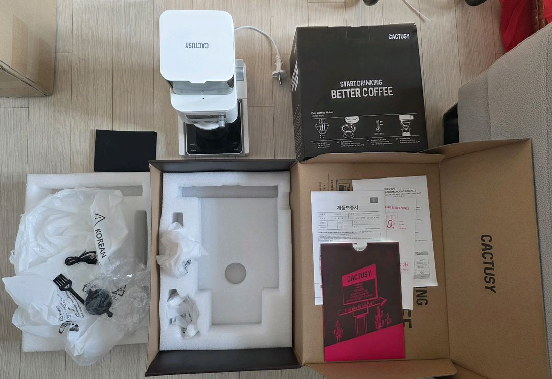 캑터시 코리아 정발 드립커피머신 + 그라인더 세트 자동회전 커피 원두그라인더 드립 메이커 미사용 이미지