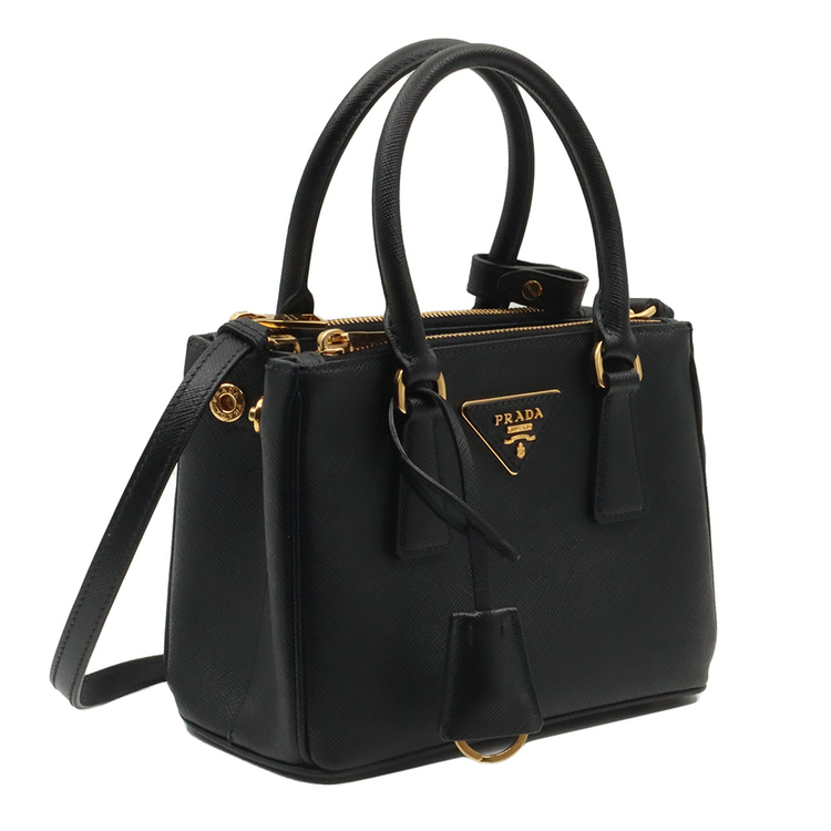 프라다 블랙 사피아노 럭스 금장 레터링 로고 갤러리아 미니 2WAY (내장칩) / 1BA906 이미지