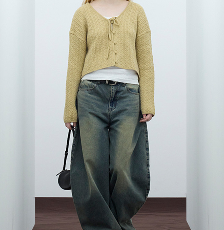 케이블 니트 가디건 라이트브라운free 이미지