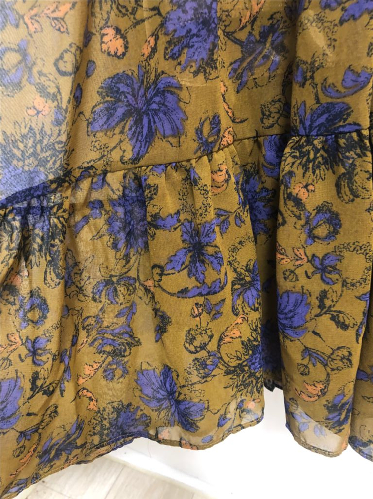 꽃 패턴 카키 프릴 원피스 이미지