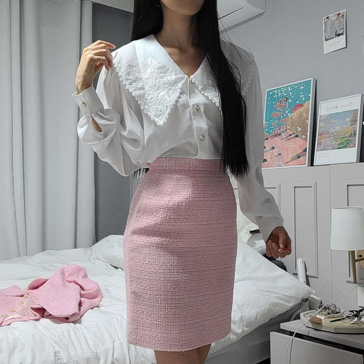 딸기우유 베이비핑크 핑크 트위드자켓 트위드투피스 셋업 이미지