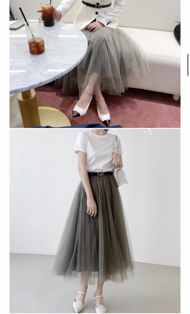 메비 메르시비앙 골드레인 튤 스커트 카키 1사이즈 이미지