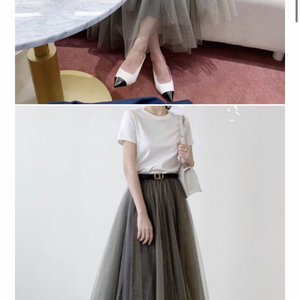 메비 메르시비앙 골드레인 튤 스커트 카키 1사이즈 이미지