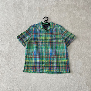 M 폴로 여성 신형 린넨 캠프체크 반팔셔츠 보이즈L 이미지