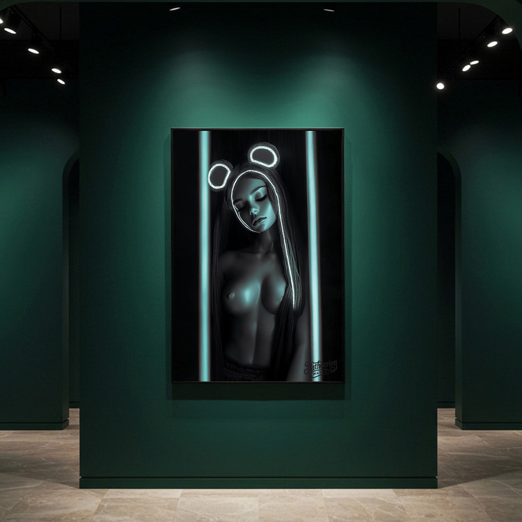 어둠 속의 자화상 그림 액자 팝아트 인테리어소품 캐릭터액자 인물화 아트포스터 감성적인 네온 조명 스타일 대형 인테리 이미지