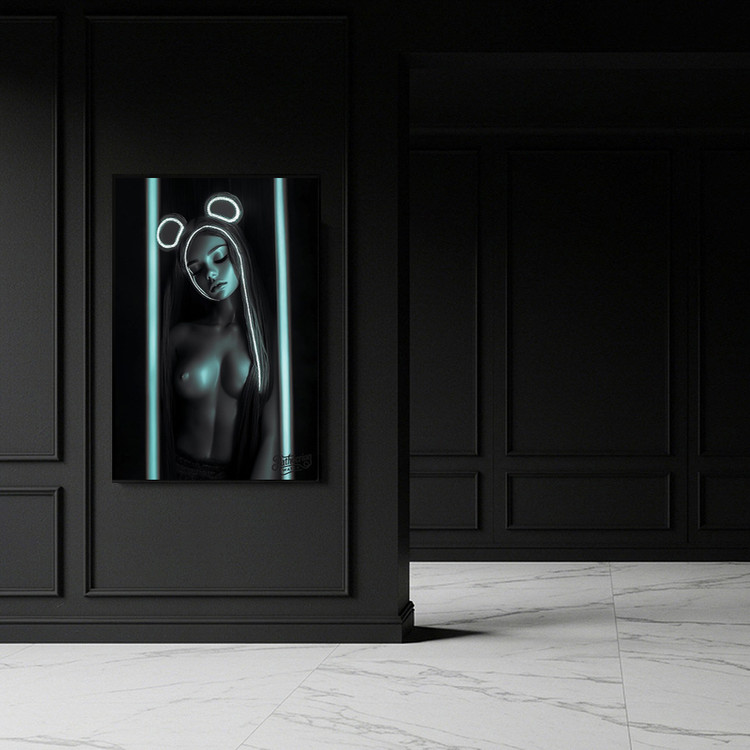 어둠 속의 자화상 그림 액자 팝아트 인테리어소품 캐릭터액자 인물화 아트포스터 감성적인 네온 조명 스타일 대형 인테리 이미지