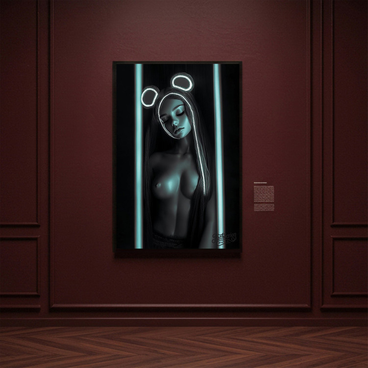 어둠 속의 자화상 그림 액자 팝아트 인테리어소품 캐릭터액자 인물화 아트포스터 감성적인 네온 조명 스타일 대형 인테리 이미지