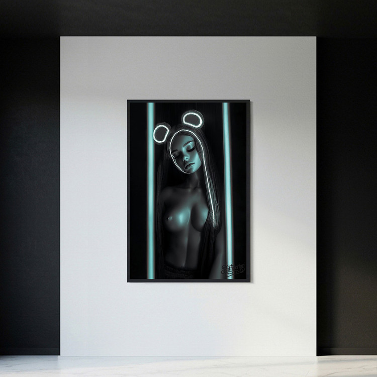 어둠 속의 자화상 그림 액자 팝아트 인테리어소품 캐릭터액자 인물화 아트포스터 감성적인 네온 조명 스타일 대형 인테리 이미지