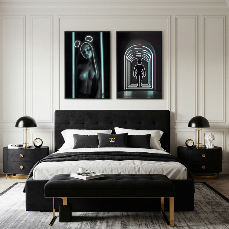 어둠 속의 자화상 그림 액자 팝아트 인테리어소품 캐릭터액자 인물화 아트포스터 감성적인 네온 조명 스타일 대형 인테리 이미지