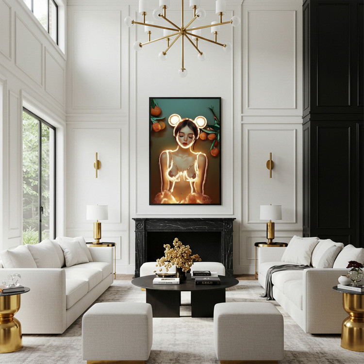 그림 액자 팝아트 인테리어소품 감귤빛 소녀 감귤그림 인물액자 미소녀 일러스트 네온스타일 거실 포인트 대형 아트포스터 이미지