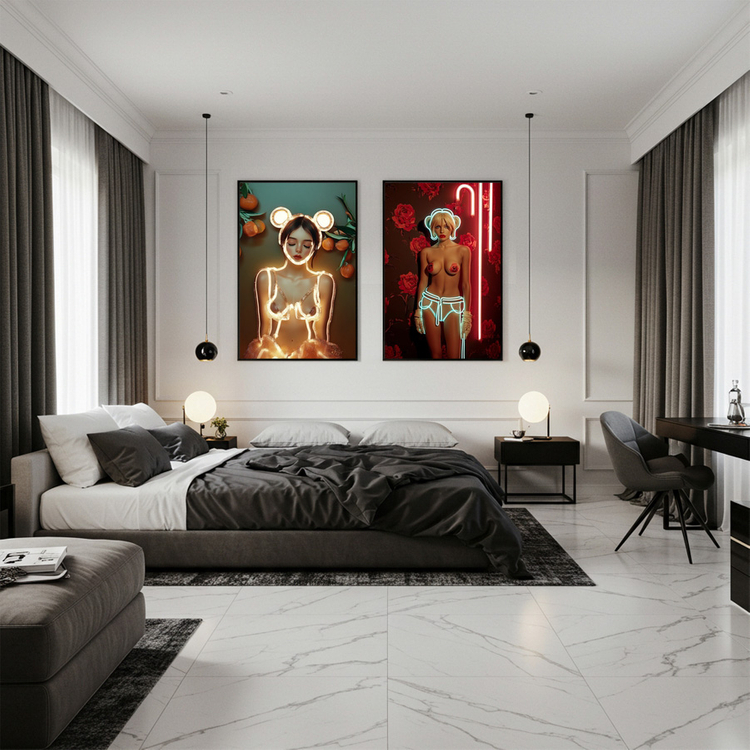 그림 액자 팝아트 인테리어소품 감귤빛 소녀 감귤그림 인물액자 미소녀 일러스트 네온스타일 거실 포인트 대형 아트포스터 이미지