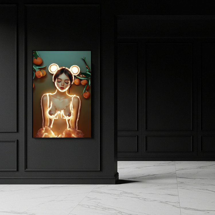 그림 액자 팝아트 인테리어소품 감귤빛 소녀 감귤그림 인물액자 미소녀 일러스트 네온스타일 거실 포인트 대형 아트포스터 이미지