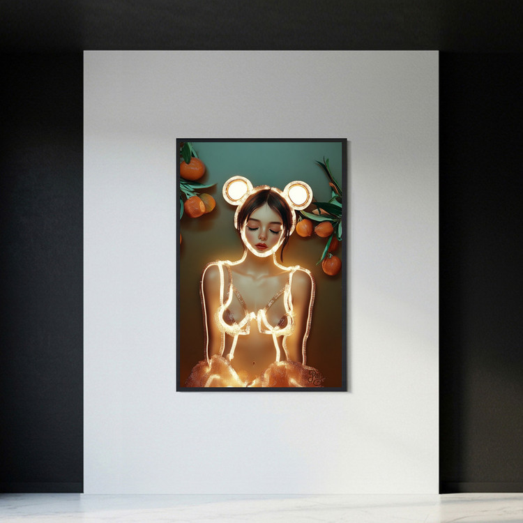 그림 액자 팝아트 인테리어소품 감귤빛 소녀 감귤그림 인물액자 미소녀 일러스트 네온스타일 거실 포인트 대형 아트포스터 이미지