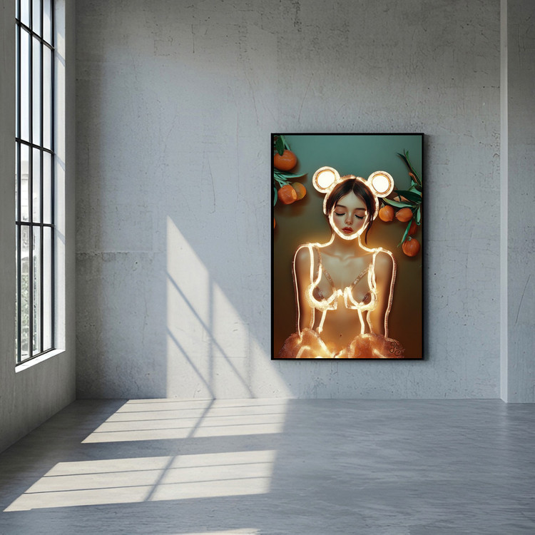 그림 액자 팝아트 인테리어소품 감귤빛 소녀 감귤그림 인물액자 미소녀 일러스트 네온스타일 거실 포인트 대형 아트포스터 이미지