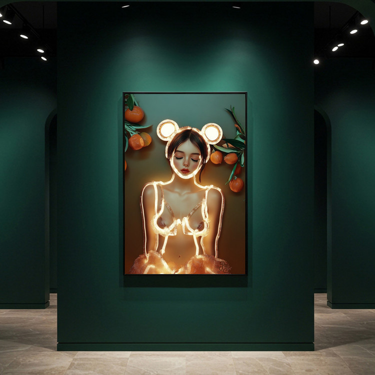 그림 액자 팝아트 인테리어소품 감귤빛 소녀 감귤그림 인물액자 미소녀 일러스트 네온스타일 거실 포인트 대형 아트포스터 이미지